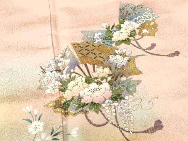 平和屋着物●訪問着　檜扇花文　枝桜　暈し染め　金彩　さが美扱い　ロング丈　正絹　逸品　未使用　DABH0385op