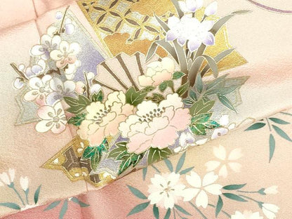 平和屋着物●訪問着　檜扇花文　枝桜　暈し染め　金彩　さが美扱い　ロング丈　正絹　逸品　未使用　DABH0385op