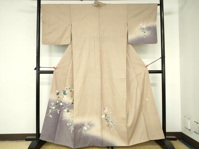 平和屋着物●訪問着　紬地　作家物　草花　暈し染め　金彩　正絹　逸品　DABH0387op