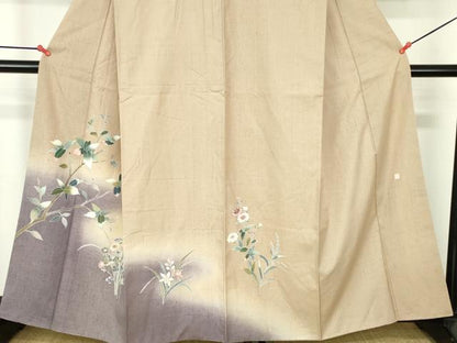 平和屋着物●訪問着　紬地　作家物　草花　暈し染め　金彩　正絹　逸品　DABH0387op