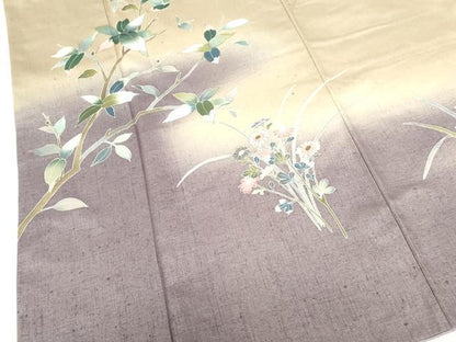 平和屋着物●訪問着　紬地　作家物　草花　暈し染め　金彩　正絹　逸品　DABH0387op