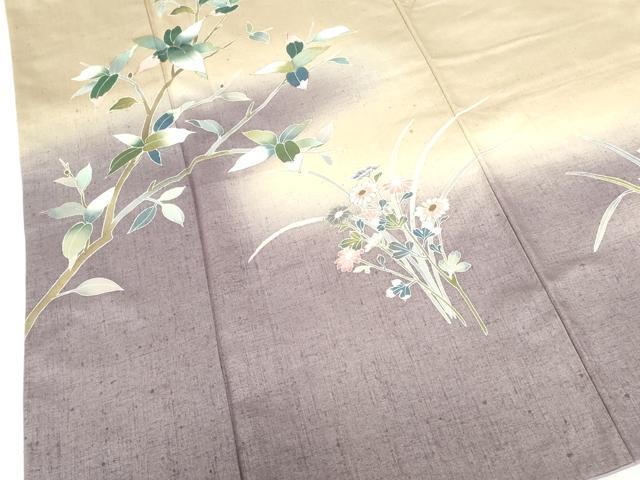 平和屋着物●訪問着　紬地　作家物　草花　暈し染め　金彩　正絹　逸品　DABH0387op