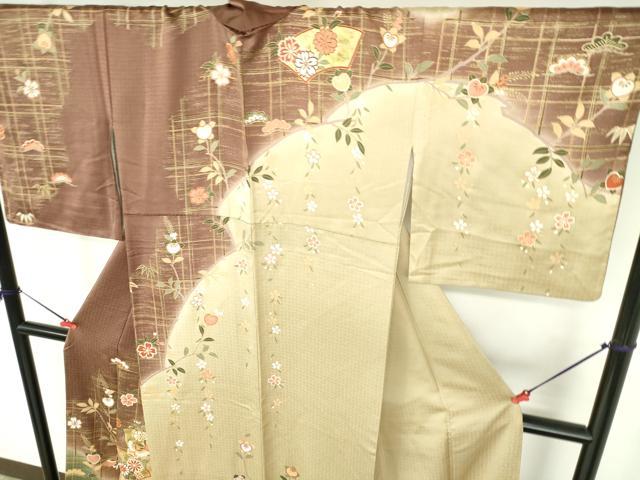 平和屋着物●訪問着　駒刺繍　舞蝶地紙花文　暈し染め　金彩　正絹　逸品　DABH0390op
