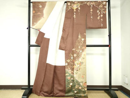平和屋着物●訪問着　駒刺繍　舞蝶地紙花文　暈し染め　金彩　正絹　逸品　DABH0390op