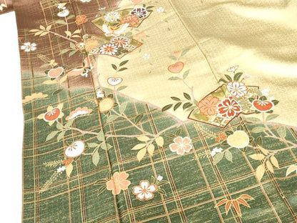 平和屋着物●訪問着　駒刺繍　舞蝶地紙花文　暈し染め　金彩　正絹　逸品　DABH0390op