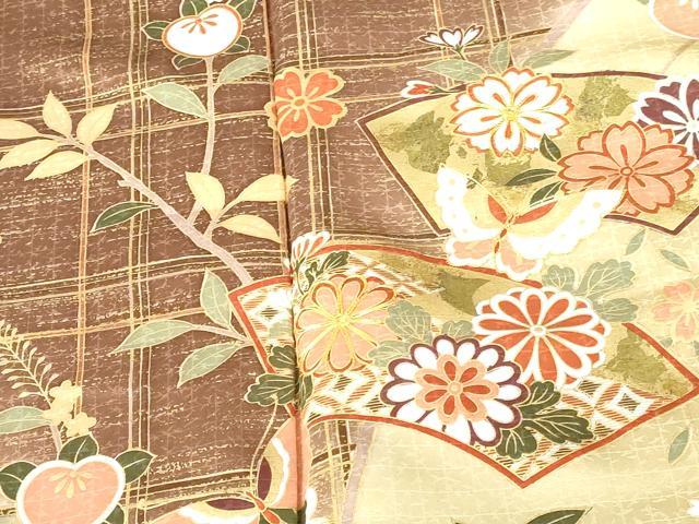 平和屋着物●訪問着　駒刺繍　舞蝶地紙花文　暈し染め　金彩　正絹　逸品　DABH0390op