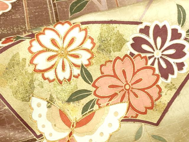 平和屋着物●訪問着　駒刺繍　舞蝶地紙花文　暈し染め　金彩　正絹　逸品　DABH0390op