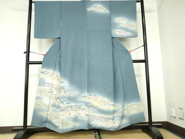 平和屋着物●訪問着　刺繍　飛鶴花松文　暈し染め　金彩　正絹　逸品　DABH0394op