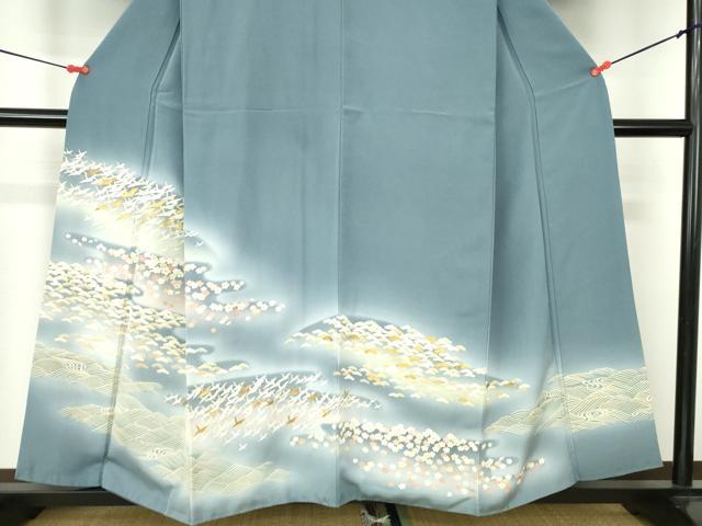 平和屋着物●訪問着　刺繍　飛鶴花松文　暈し染め　金彩　正絹　逸品　DABH0394op