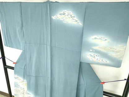 平和屋着物●訪問着　刺繍　飛鶴花松文　暈し染め　金彩　正絹　逸品　DABH0394op