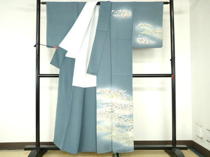 平和屋着物●訪問着　刺繍　飛鶴花松文　暈し染め　金彩　正絹　逸品　DABH0394op