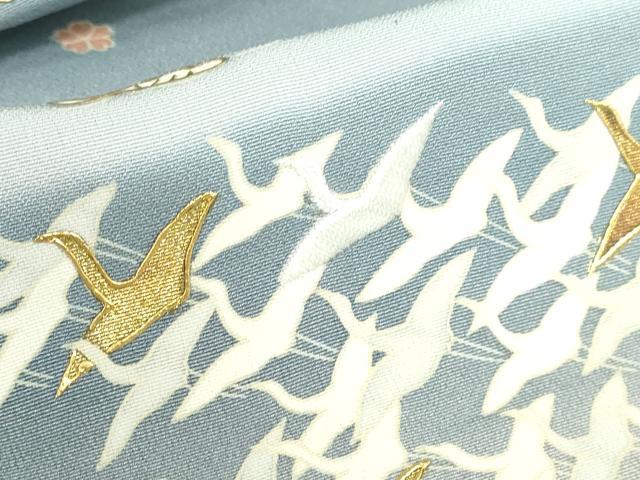 平和屋着物●訪問着　刺繍　飛鶴花松文　暈し染め　金彩　正絹　逸品　DABH0394op