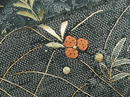 平和屋着物●訪問着　紬地　総刺繍　草花　金糸　正絹　逸品　未使用　DABH0395op