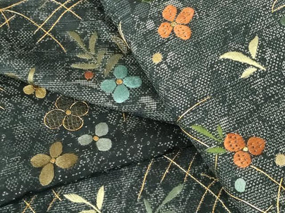 平和屋着物●訪問着　紬地　総刺繍　草花　金糸　正絹　逸品　未使用　DABH0395op