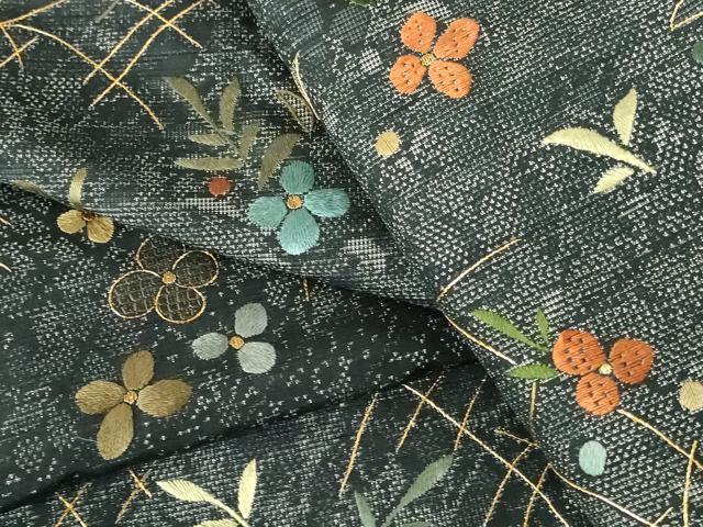 平和屋着物●訪問着　紬地　総刺繍　草花　金糸　正絹　逸品　未使用　DABH0395op
