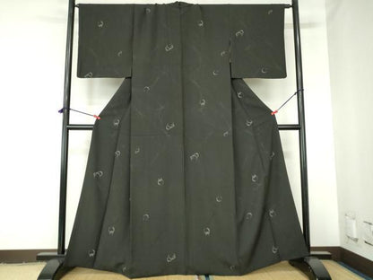 平和屋着物●上質な小紋　抽象丸文　黒地　正絹　逸品　DABH0396op