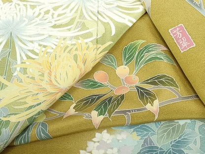 平和屋着物●訪問着　友禅　作家物　乱菊　草花　暈し染め　正絹　逸品　未使用　DABH0398op