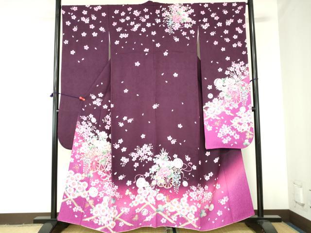 平和屋着物●豪華振袖　駒刺繍　乱菊　牡丹　舞桜　花車　暈し染め　金彩　正絹　逸品　DABH0399op