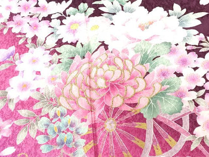 平和屋着物●豪華振袖　駒刺繍　乱菊　牡丹　舞桜　花車　暈し染め　金彩　正絹　逸品　DABH0399op