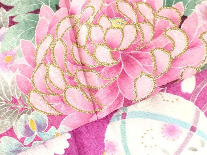 平和屋着物●豪華振袖　駒刺繍　乱菊　牡丹　舞桜　花車　暈し染め　金彩　正絹　逸品　DABH0399op