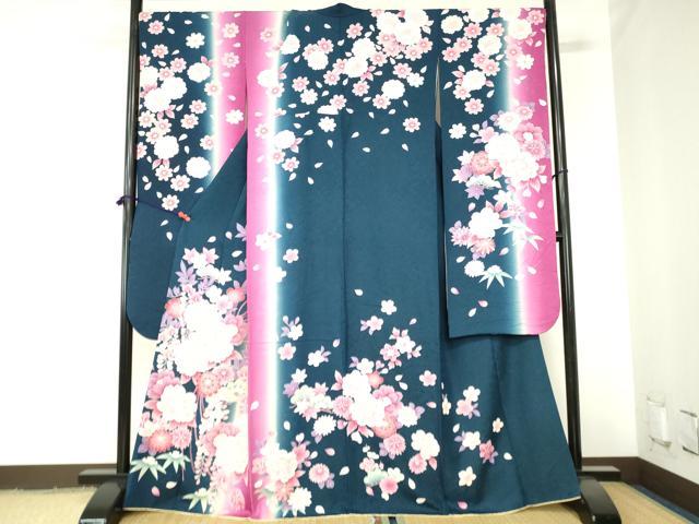 平和屋着物●豪華振袖　駒刺繍　牡丹　舞桜　暈し染め　金通し地　正絹　逸品　DABH0400op