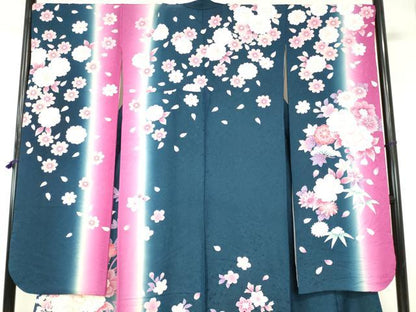 平和屋着物●豪華振袖　駒刺繍　牡丹　舞桜　暈し染め　金通し地　正絹　逸品　DABH0400op