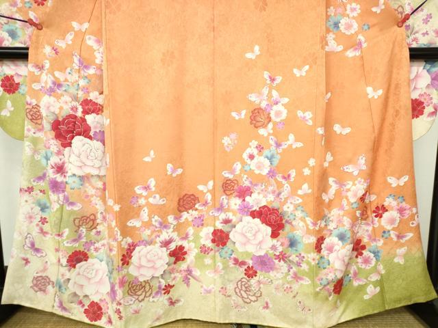 平和屋着物●豪華振袖　駒刺繍　舞蝶花文　牡丹　暈し染め　金銀彩　正絹　逸品　DABH0401op