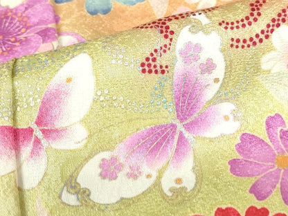 平和屋着物●豪華振袖　駒刺繍　舞蝶花文　牡丹　暈し染め　金銀彩　正絹　逸品　DABH0401op
