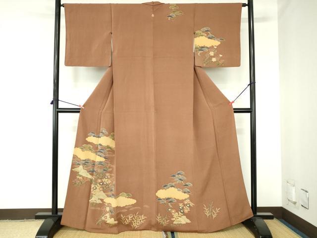 平和屋着物●訪問着　雲取花松文　鬼しぼ縮緬　金彩　正絹　逸品　DABH0404op