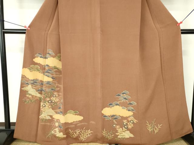 平和屋着物●訪問着　雲取花松文　鬼しぼ縮緬　金彩　正絹　逸品　DABH0404op