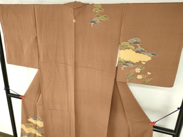平和屋着物●訪問着　雲取花松文　鬼しぼ縮緬　金彩　正絹　逸品　DABH0404op