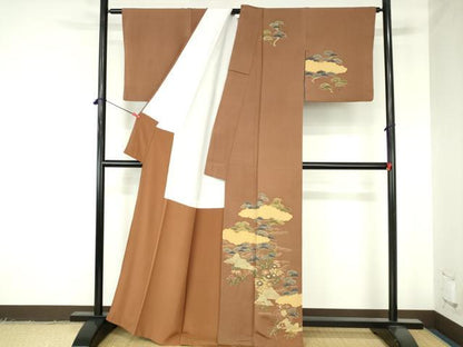平和屋着物●訪問着　雲取花松文　鬼しぼ縮緬　金彩　正絹　逸品　DABH0404op