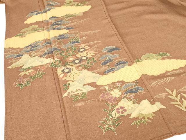 平和屋着物●訪問着　雲取花松文　鬼しぼ縮緬　金彩　正絹　逸品　DABH0404op