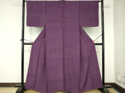 平和屋着物●上質な色無地　花尽くし地紋　家紋　似せ紫色　正絹　逸品　DABH0405op