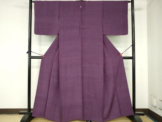 平和屋着物●上質な色無地　花尽くし地紋　家紋　似せ紫色　正絹　逸品　DABH0405op