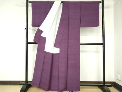 平和屋着物●上質な色無地　花尽くし地紋　家紋　似せ紫色　正絹　逸品　DABH0405op