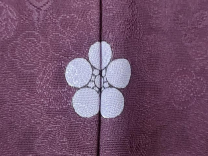 平和屋着物●上質な色無地　花尽くし地紋　家紋　似せ紫色　正絹　逸品　DABH0405op