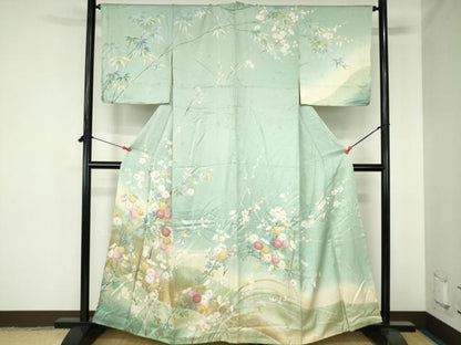 平和屋着物●訪問着　草花　枝梅　暈し染め　金彩　正絹　逸品　DABH0408op