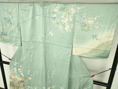 平和屋着物●訪問着　草花　枝梅　暈し染め　金彩　正絹　逸品　DABH0408op