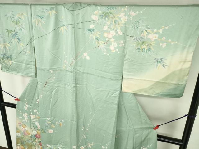 平和屋着物●訪問着　草花　枝梅　暈し染め　金彩　正絹　逸品　DABH0408op