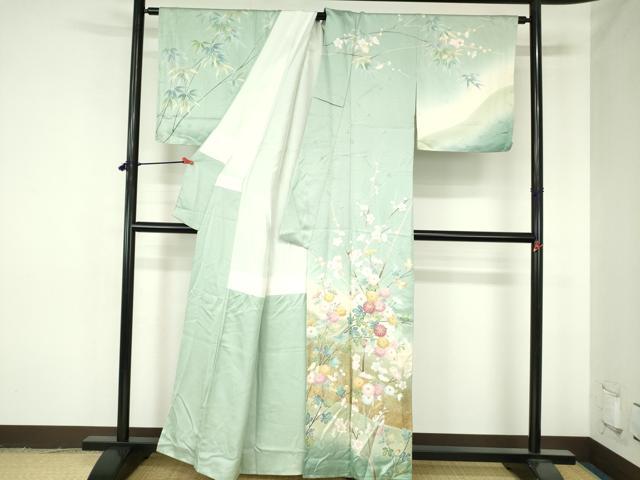平和屋着物●訪問着　草花　枝梅　暈し染め　金彩　正絹　逸品　DABH0408op