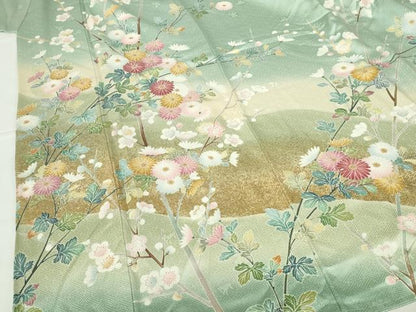 平和屋着物●訪問着　草花　枝梅　暈し染め　金彩　正絹　逸品　DABH0408op