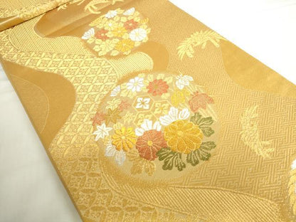 平和屋本店▼六通柄袋帯　唐織　花鳥丸文　本金箔二重織　正絹　逸品　DABH0414op