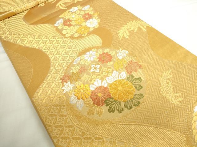 平和屋本店▼六通柄袋帯　唐織　花鳥丸文　本金箔二重織　正絹　逸品　DABH0414op