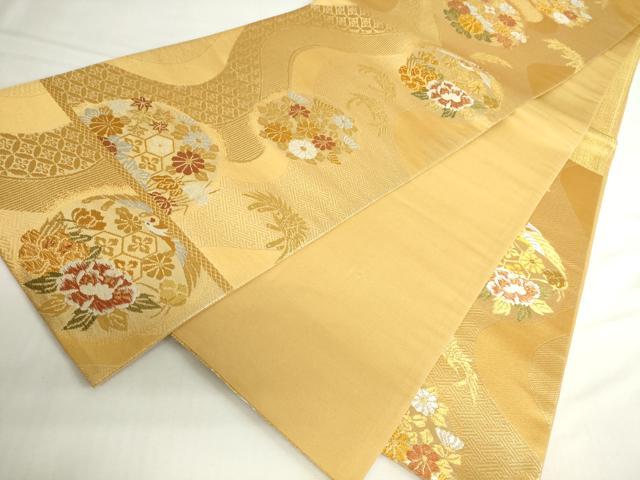 平和屋本店▼六通柄袋帯　唐織　花鳥丸文　本金箔二重織　正絹　逸品　DABH0414op