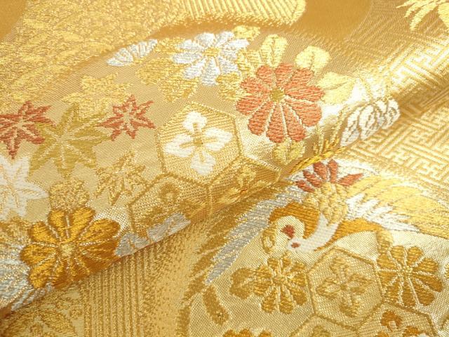 平和屋本店▼六通柄袋帯　唐織　花鳥丸文　本金箔二重織　正絹　逸品　DABH0414op