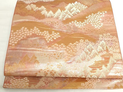 平和屋本店▼六通柄袋帯　春秋名園錦　純金二重箔　正絹　逸品　DABH0419op