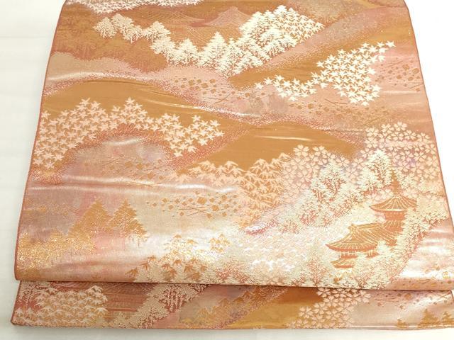 平和屋本店▼六通柄袋帯　春秋名園錦　純金二重箔　正絹　逸品　DABH0419op