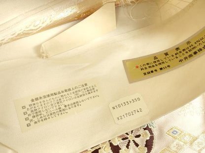 平和屋本店▼西陣　六通柄袋帯　唐織　柏寿錦　地紙花車文　純金二重箔　証紙付き　正絹　逸品　DABH0420op