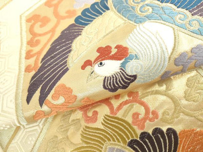 平和屋本店▼西陣　とみや織物謹製　とみや帯　六通柄袋帯　唐織　双鳳　亀甲唐草文　本金箔　証紙付き　正絹　逸品　DABH0422op